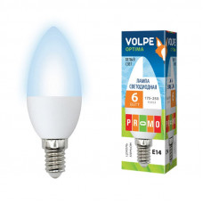 Лампа светодиодная Volpe LED-C37-6W/NW/E14/FR/O Форма свеча, матовая колба. Материал корпуса пластик. Цвет свечения белый. Серия Optima