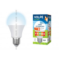 Лампа светодиодная Volpe. LED-A60-8W/NW/E27/FR/O Форма A, матовая колба. Материал корпуса пластик. Цвет свечения белый. Серия Optima.